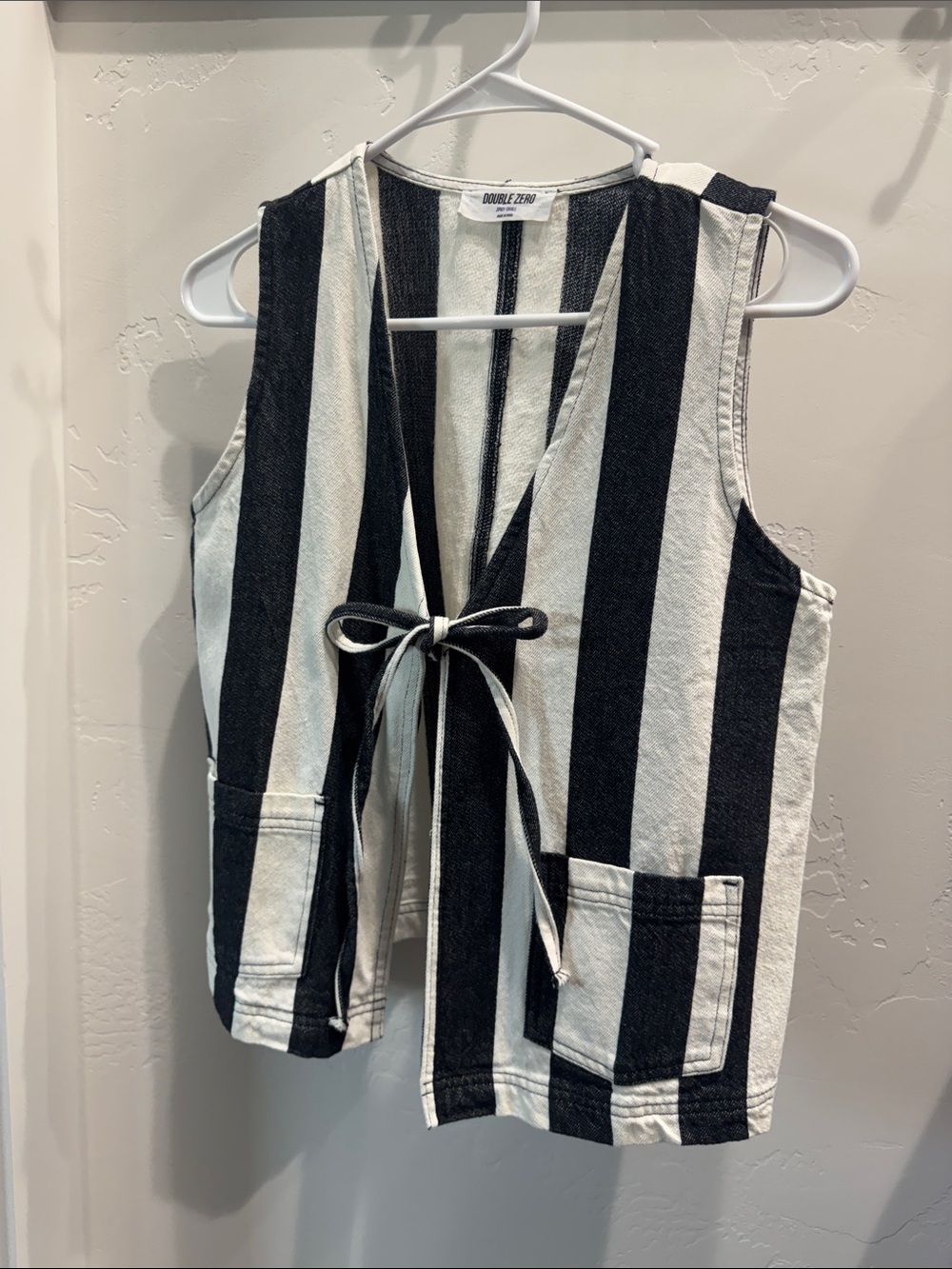 Double Zero Black & White Striped Tie-Front Vest